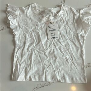 NWT Girls Zara White Ruffle Sleeve Tee